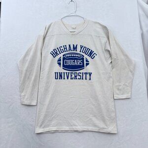 Vintage BYU Cougars Sweatshirt Mens L White NCAA Football University 80s 90s